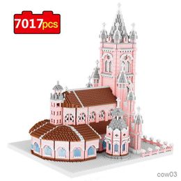 Blocks 7017PCS World Famous Architecture Sacred Heart Church DIY Diamond Building Blocks Pink Castle Mini Blocks Bricks Toys Gifts R230718
