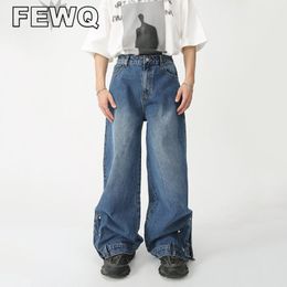 Men's Jeans FEWQ Fashion Casual Solid Colour Loose Wide Leg Pants Personalised Male Split Denim Trousers Trend 2023 9A7652 230718