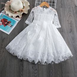 2023 Birthday White Flower Wedding Princess Dress for Girls 3-8y Pink Dresses Kids Clothes Colorful Cake Mesh Lace Dots Children