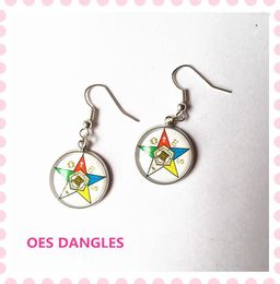 Dangle Earrings Classic Fashion Order Of The Eastern Star Station Earring Round Steel 18mm Glass Hand Make OES Classy Dangles OGE023