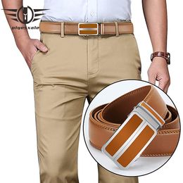 Neck Ties Plyesxale Red Black Light Brown Belt For Men Cowhide Mens Genuine Leather Dress Automatic Buckle Formal Belts Male B272 230718