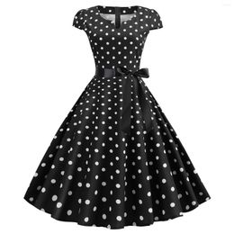 Casual Dresses Women Vintage 1950s Evening Party Prom Dress Elegant Sleeveless Polka Dot Print High Waist A-line Summer Vestidos