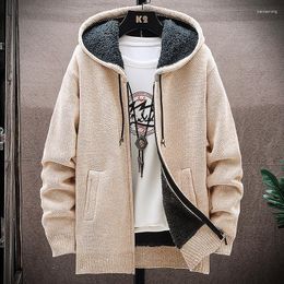Men's Sweaters Autumn And Winter Korean Style Men Solid Cardigan Casual Hooded Sweater Coat Zipper Knitted Jacket Male 8802