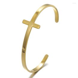 Bangle Trendy Silverly Simple Cross Stainless Steel Sideways Open Bracelets For Women Men Unisex Jewelry Gift