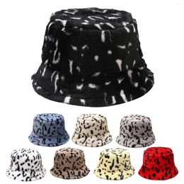 Berets Winter Faux Fluffy Cow Print Bucket Hats Women Outdoor Warm Sun Hat Soft Velvet Fisherman Cap Lady Panama Female Corduroy Cloche