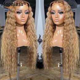 Lace Wigs Honey Blonde Front Human Hair Wig Perruque Deep Wave Frontal 13x4 Ombre HD Transparent