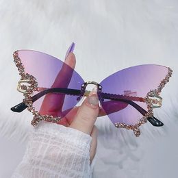 Sunglasses 2023 Fashion Luxury Colourful Butterfly Women Brand Vintage Punk Rimless Sun Glasses Female Outdoor Shades Oculos