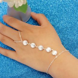 Link Bracelets 2023 Flower Geometric Silver Colour Chain Wrist Bracelet For Women Bridal Wedding Ring Charm Fashion Jewellery Gifts