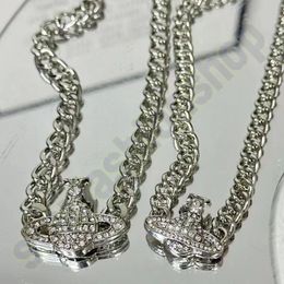 vivi Saturn full diamond Saturn magnetic necklace Europe and the United States thick chain Cuban chain personality punk collarbone chain necklace
