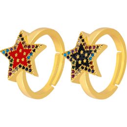 Five-Pointed Star Finger Rings With Crystal Zircon Stone Delicate 18K Gold Plate Geometric Ring For Women Daily Jewellery Gifts