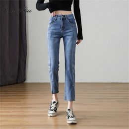 Men's Jeans Women's SpringSummer Microflare AnkleLength Big Size HighWaist with Long Split Stitching 230718