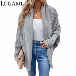 Women's Sweaters LOGAMI Scarf Collar Autumn Winter New Women's Knitted Sweater Women Bat Sleeve Sweater Cardigans Coat L230718