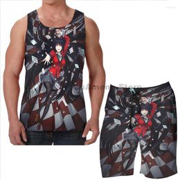 Men's Tracksuits Summer Funny Print Men Tank Tops Women Kakegurui 2 Beach Shorts Sets Fitness Vest