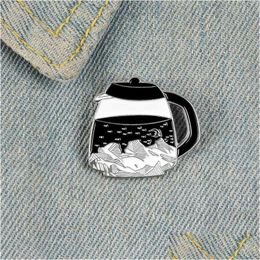 Pins Brooches Coffee Pot Enamel Pins For Women Night Sky Stars Moon Black Badge Mountain Lapel Pin Creative Jewellery Gift To A Frien Dhbzm