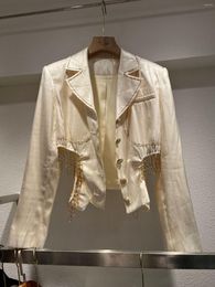 Women's Jackets 2023 Beaded Tassel Hollowed Out Mercerized Short Coat For Women Fashion Sexy Long Sleeve Single Breasted Jacket Y4077