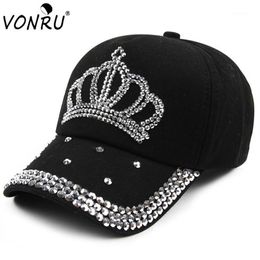 Whole- VONRU New Crown Rhinestone Baseball Caps Fashion Jean Hat Hip Hop Women Denim Baseball Cap Sun Hat1332I