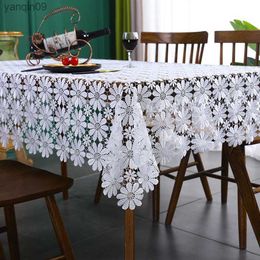 White Lace Table Cloth Wedding Banquet Modern Simple Hollow Out Tablecloth Cafe Table Decorative Furniture TV Table Cover L230626