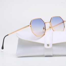 Sunglasses For Women Small Rectangle Men 2023 Metal Frame Polygon Red Lens Sun Glasses Gold Unisex Uv400