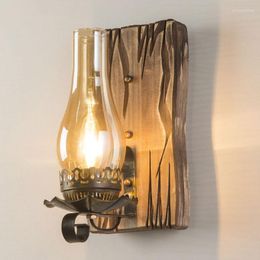 Wall Lamp American Vintage Wooden Light Restaurant Coffee Shop Bar Counter Walllight Loft Industrial Glass Sconces