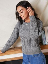 Women's Sweaters ZAFUL Women Cable Knit Solid Sweater Drop Shoulder Round Neck Pullover Casual Long Sleeve Jumper Autumn Winter