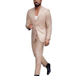 Men's Suits Blazers Tuxedo For Men Beige Three Button Slim Fit Man'S Wedding Evening Dresses Coat Pant Design Latest Custom Groom 2 Pieces 230718