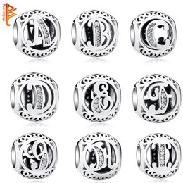 Authentic 925 Sterling Silver Crystal Alphabet A-Z Letter Charms Beads Fit Original Pandora Bracelet Necklace DIY Jewellery Making Q244Q