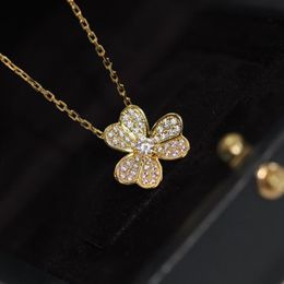 V gold material no fade no change Colour flower with diamond women punk necklace wedding Jewellery gift PS3440170s