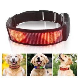 Dog Collars Leashes Free Size Adjustable Luminous LED Pet Collar Waterproof LED Light up Safety Dog Collar Programmable LED Display Dog Collars 230717