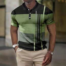 Men s Polos Short sleeved Polo Shirt Golf 3d Printed Striped Top Summer Man Casual Street Menswear T shirt Blouse 230718