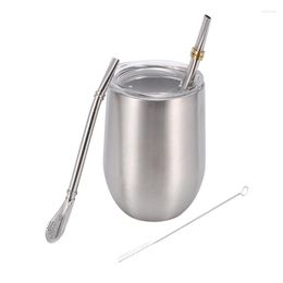 Coffee Pots Yerba Mate Gourd Tea Cup Set 12Oz Double-Wall Stainless Water With Lid 2 Bombillas Straws Spoon&Brush