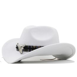 Wide Brim Hats Bucket Hats Simple White Women's Men's Western Cowboy Hat For Gentleman Lady Jazz Cowgirl With Leather Cloche Church Sombrero Caps 230717
