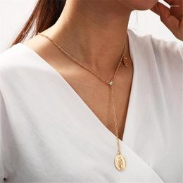 Pendant Necklaces Fashion Portrait Of Virgin Mary Gold Color Long Chain Oval Coin Necklace For Women Female Vintage Simple Choker Jewelry