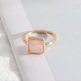Cluster Rings 1cm Square White Green Rose Pink Quartz Stone Fashion Inner Dia 1.7cm Gold Color Brincos Pendientes Jewelry For Women