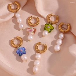 Stud Earrings Bohemian Freshwater Pearl Beaded Flower For Women Summer Seaside Vacation Jewellery Accessories