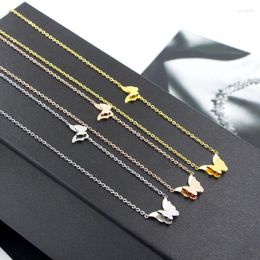 Pendant Necklaces Martick Spring Necklace Double Frosted Butterfly Insect Fashion Lady Jewellery Gold Colour Statement For Young P146