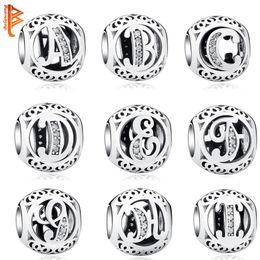 Authentic 925 Sterling Silver Crystal Alphabet A-Z Letter Charms Beads Fit Original Pandora Bracelet Necklace DIY Jewellery Making Q271I