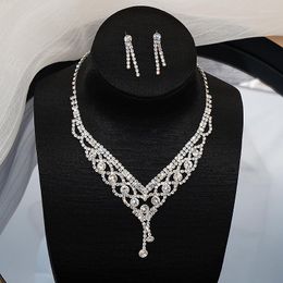 Chains Crystal Bridal Wedding Jewelry Sets Women Color Rhinestone Necklace Long Earrings Set Dress Accessories Bridesmaid Gifts