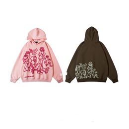 Men's hand-painted Y2K street clothes pink Hoodie Sweatshirt funny cartoon pattern Hoodie autumn harajuku graffiti Hoodie pullover