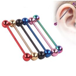 316L body Piercing Jewelry Mix color Titanium Anodized 14g 38mm Industrial Barbell ear plug tunnel body jewelry Tragus Earring Pie268T