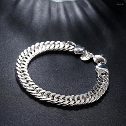 Link Bracelets Charm 925 Stamp Silver Colour Bracelet For Woman Man 10MM Classic Whip Chain Wedding Party Christmas Gifts Fashion Jewellery