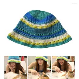 Berets Summer Sunproof Crochet Bucket Hat Ladies Spring Commute Camping Fisherman Cap With Stripe Pattern For Girlfriend DXAA