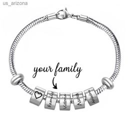 Custom Engravd Name ID Bracelet for Women Stainless Steel Jewellery Beads Charm Personnalis Bangle Family Lovers Anniversary Gift L230620