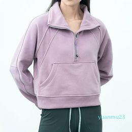 Neck Sweatshirts High Cropped Yoga Top Funnel Neck Half Zip Hoodie with Thumbholes Women Hoodies Sports Jacket Relaxed Fit
