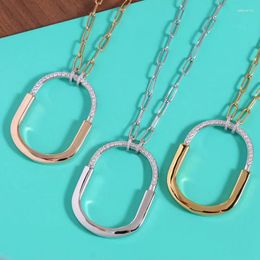Chains 2023 S925 Sterling Silver Lock Necklace Women's Diamond Fashion European Personality Trend Jewellery Gift
