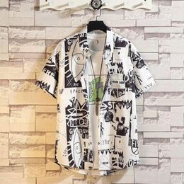 Men's Casual Shirts Beach Shirt Sweat Absorbing Buttons Closure Summer Letter Pattern Printing Hawaiian Vacation Loose Fit