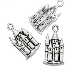 200pcs lot Antique Silver Plated Castle House Charms Pendant for Jewellery Making Bracelet Accessories DIY 22x12mm283F