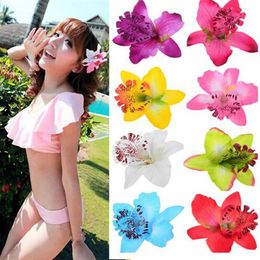 10 Colours Orchid Hair Flower Grip Pin Slide Bridal Wedding Head Clip Headpiece 50pcs177v