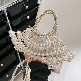 Evening Bags Luxury Silver Pearl Evening Clutch Bag For Women Party Wedding Designer Handbag Purse Female Hollow Out Shoulder Crossbody Bag 230717