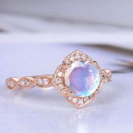 Cluster Rings Natural Moonstone For Women Classic Geometric CZ Ring Fine Wedding Jewelry Gift