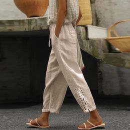 Women's Pants Casual Baggy Wide Leg White Loose Drawstring High Waist Streetwear Cotton Linen Womens Straight Trousers